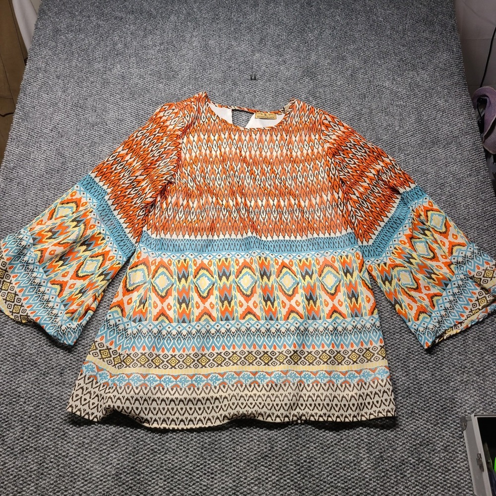 R Cinco Ranch Tunic Top Womens 2XL Multicolor Aztec Print Kimono Sleeve Western